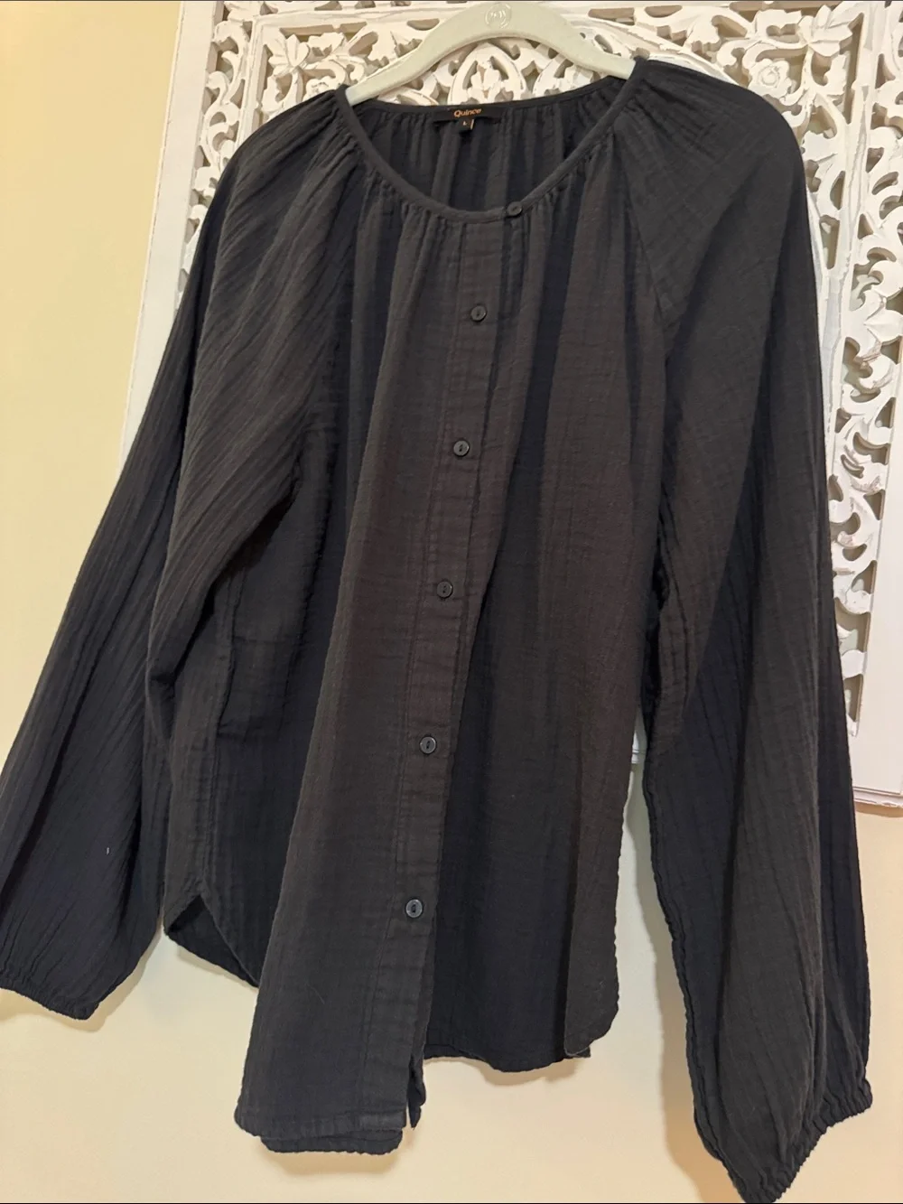 Quince Women’s Organic Cotton Black Button-Front Peasant Top - Picture 4 of 4